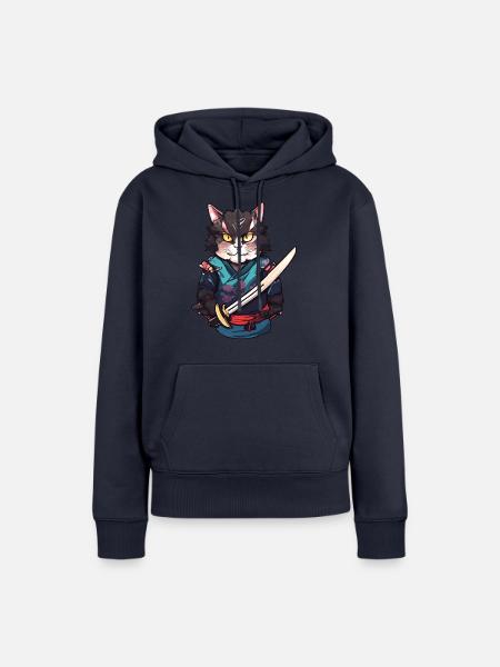 Samurai-Katze #12 - Frauen Premium Bio Hoodie - Navy