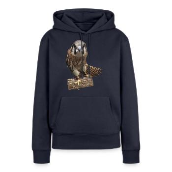 Crécerelle - Sweat à capuche Premium bio Femme - bleu marine - Devant - Julia (174cm)