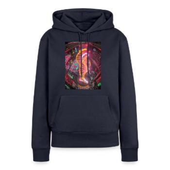 Neon-Stadt Neon City - Sweat à capuche Premium bio Femme - bleu marine - Devant - Julia (174cm)