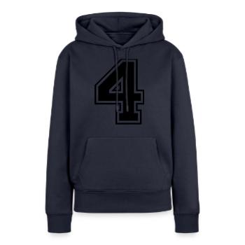 4, quatre, quatre, nombre, nombre - Sweat à capuche Premium bio Femme - bleu marine - Devant - Julia (174cm)