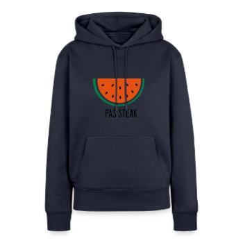 Pas steak - Sweat à capuche Premium bio Femme - bleu marine - Devant - Julia (174cm)