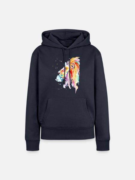 Bunter Aquarell Löwe - Frauen Premium Bio Hoodie - Navy