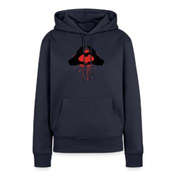 Mains d'amour - Sweat à capuche Premium bio Femme - bleu marine - Devant - Julia (174cm)