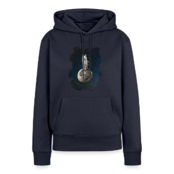 Loup mystique - Sweat à capuche Premium bio Femme - bleu marine - Devant - Julia (174cm)