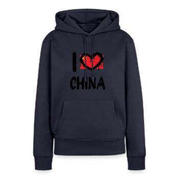 J’aime la Chine / J’aime la Chine Pays - Sweat à capuche Premium bio Femme - bleu marine - Devant - Julia (174cm)