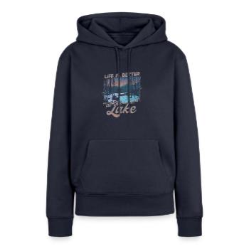 Das Leben am See ist besser - River Kayaking - Frauen Premium Bio Hoodie - Navy - Vorne - Julia (174cm)