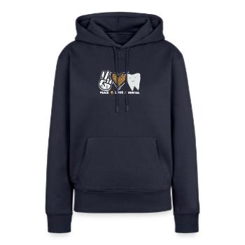 Peace Love Dental Leopard Herz Zähne - Zahn - Frauen Premium Bio Hoodie - Navy - Vorne - Julia (174cm)