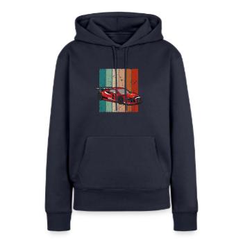 Voiture de course avec fond de couleur rétro - racer - Sweat à capuche Premium bio Femme - bleu marine - Devant - Julia (174cm)
