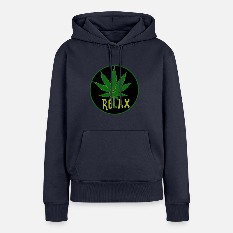 Feuille de chanvre relax design réfrigéré - Sweat à capuche Premium bio Femme - bleu marine