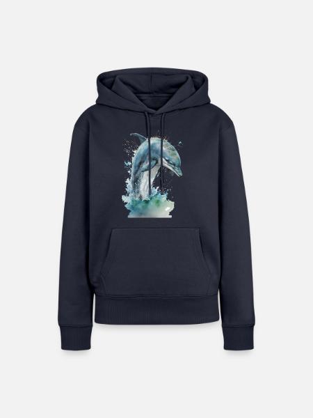 Delfin Aquarell Wasserfarben Malerei - Frauen Premium Bio Hoodie - Navy
