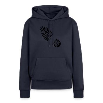 Fußabdruck links / Footprint left - Frauen Premium Bio Hoodie - Navy - Vorne - Julia (174cm)