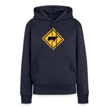 Bovins Connexion - Sweat à capuche Premium bio Femme - bleu marine - Devant - Julia (174cm)