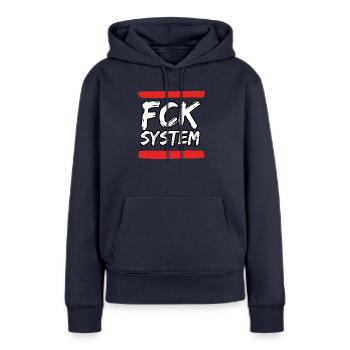 FCK SYSTEM - Frauen Premium Bio Hoodie - Navy - Vorne - Julia (174cm)