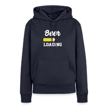 Bière Refuel énonciations drôles - Sweat à capuche Premium bio Femme - bleu marine - Devant - Julia (174cm)