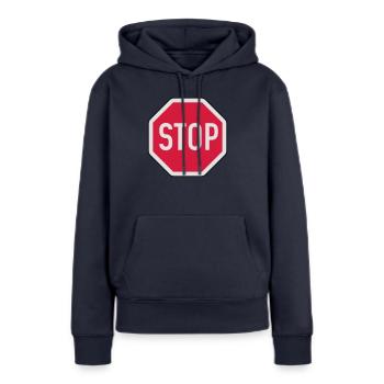 Stop - Frauen Premium Bio Hoodie - Navy - Vorne - Julia (174cm)