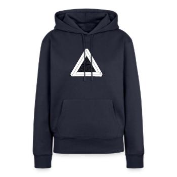 Triangle de Penrose blanc | Curseur - Sweat à capuche Premium bio Femme - bleu marine - Devant - Julia (174cm)