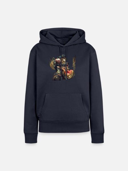 steampunk guitar robot - Frauen Premium Bio Hoodie - Navy