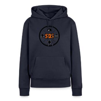 Logo SOS orange sans arrière-plan - Sweat à capuche Premium bio Femme - bleu marine - Devant - Julia (174cm)