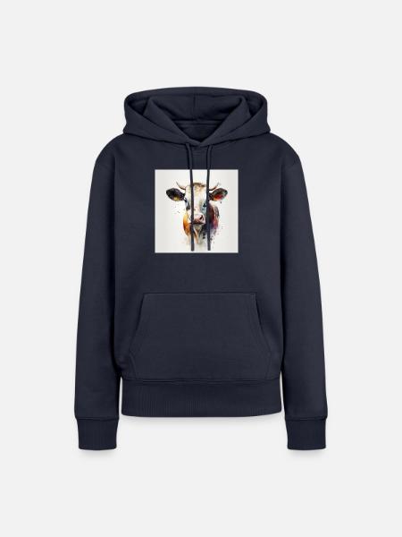 Kuh Wasserfarbe - Frauen Premium Bio Hoodie - Navy