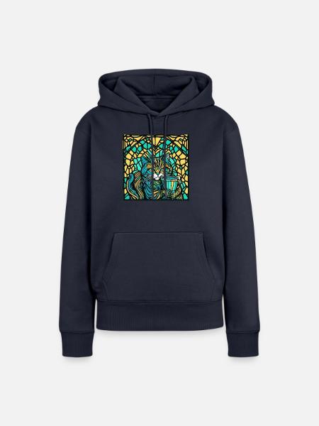 Katze mit einem Becher - Frauen Premium Bio Hoodie - Navy