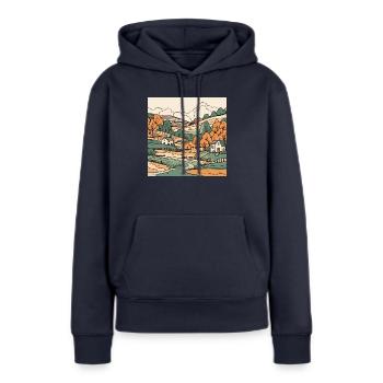 Paysage - Sweat à capuche Premium bio Femme - bleu marine - Devant - Julia (174cm)