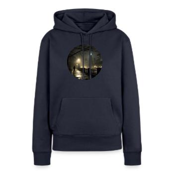 Mélancolie de la ville : regard poétique - Sweat à capuche Premium bio Femme - bleu marine - Devant - Julia (174cm)