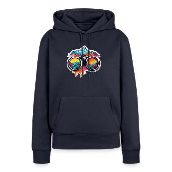 Fernglas / Beobachtung / Observation / Abenteuer - Frauen Premium Bio Hoodie - Navy - Vorne - Julia (174cm)