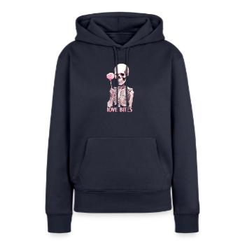 Love Bites Valentinstag Gothic Skelett Liebe Rose - Frauen Premium Bio Hoodie - Navy - Vorne - Julia (174cm)