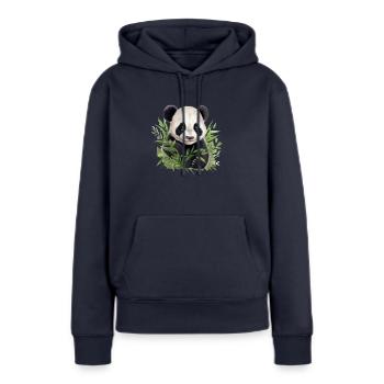 Panda mignon jetant un coup d’œil hors d’un buisson - Sweat à capuche Premium bio Femme - bleu marine - Devant - Julia (174cm)