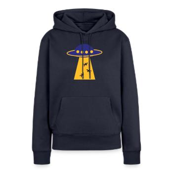 OVNI - Sweat à capuche Premium bio Femme - bleu marine - Devant - Julia (174cm)