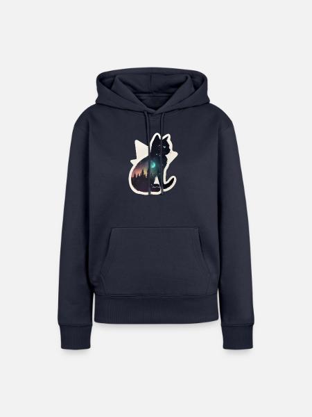 Katze in den Sternen - Frauen Premium Bio Hoodie - Navy