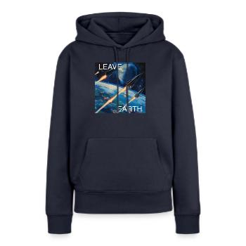 Retro Style Plakat Raumfahrt „Leave Earth“ - Frauen Premium Bio Hoodie - Navy - Vorne - Julia (174cm)