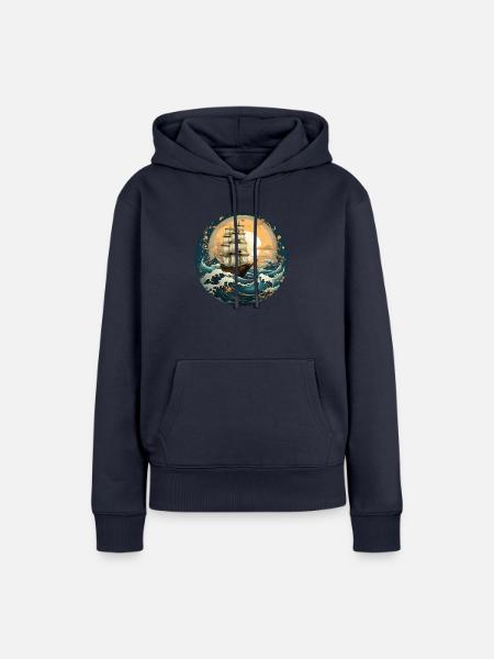 Segelboot Meer Maritime Mond Ozean Nautik T Shirt - Frauen Premium Bio Hoodie - Navy