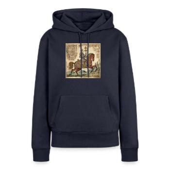 Chevalier à cheval, Moyen Âge - Sweat à capuche Premium bio Femme - bleu marine - Devant - Julia (174cm)