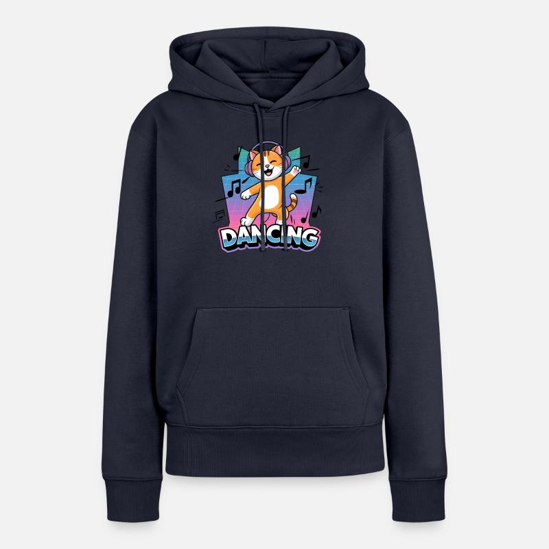 Chat dansant - Sweat à capuche Premium bio Femme - bleu marine