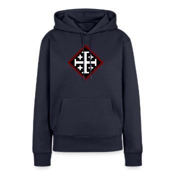 Croix de Jérusalem - Sweat à capuche Premium bio Femme - bleu marine - Devant - Julia (174cm)