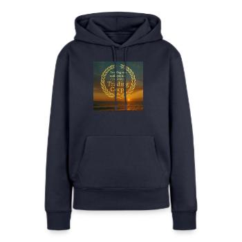 trading corp Logo2 - Frauen Premium Bio Hoodie - Navy - Vorne - Julia (174cm)