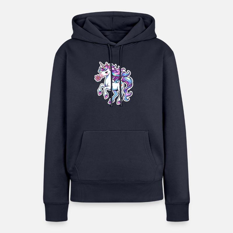 licorne à la fleur - Sweat à capuche Premium bio Femme - bleu marine