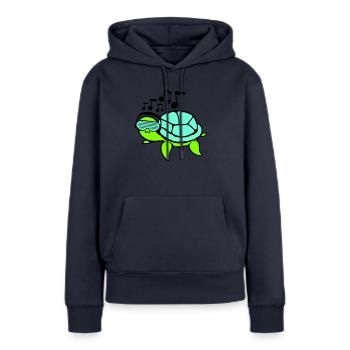 tortue fête lunettes fentes écouteurs musique - Sweat à capuche Premium bio Femme - bleu marine - Devant - Julia (174cm)