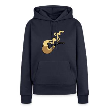 Fumée Tabac Pipe Fumée - Sweat à capuche Premium bio Femme - bleu marine - Devant - Julia (174cm)