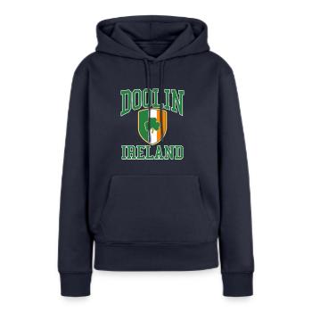 Dublin - Sweat à capuche Premium bio Femme - bleu marine - Devant - Julia (174cm)