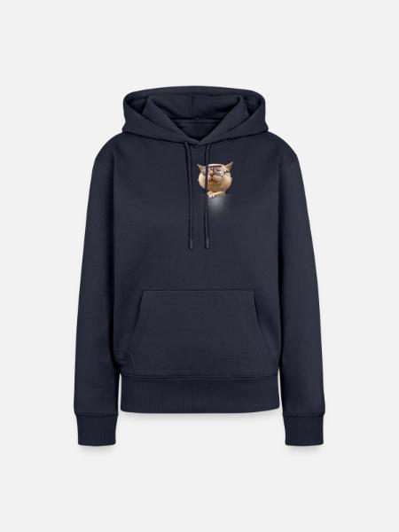 POCKET GOGGLE CAT - Frauen Premium Bio Hoodie - Navy