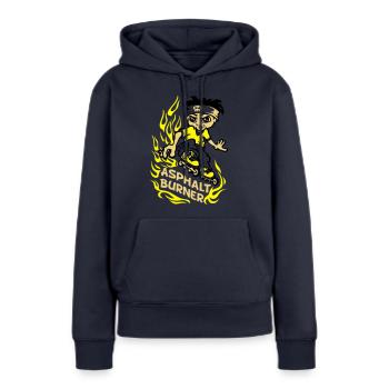 Asphalt burner flex - Frauen Premium Bio Hoodie - Navy - Vorne - Julia (174cm)