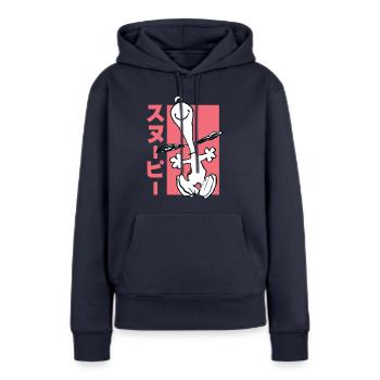 Peanuts Design Mit Rennendem Snoopy Lustig - Frauen Premium Bio Hoodie - Navy - Vorne - Julia (174cm)