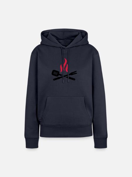 Grillbesteck mit Flammen - Frauen Premium Bio Hoodie - Navy