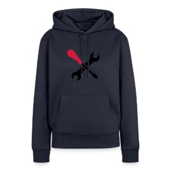 outils - Sweat à capuche Premium bio Femme - bleu marine - Devant - Julia (174cm)