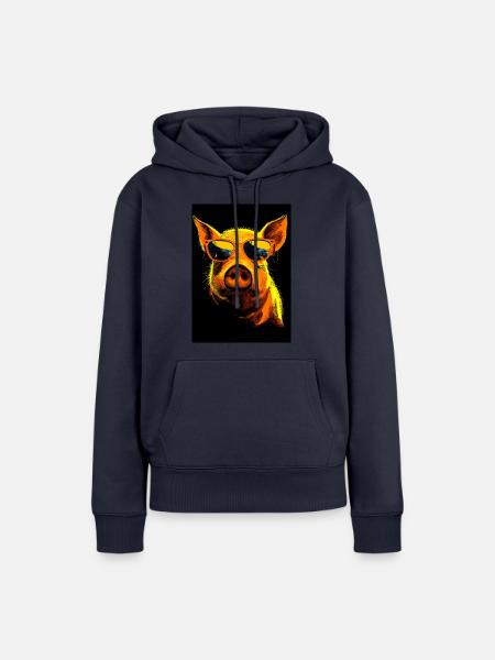 Pig with Sunglasses - Frauen Premium Bio Hoodie - Navy