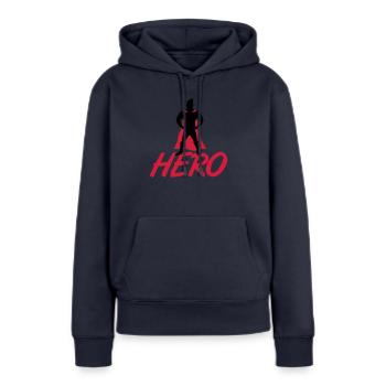 Hero - Sweat à capuche Premium bio Femme - bleu marine - Devant - Julia (174cm)