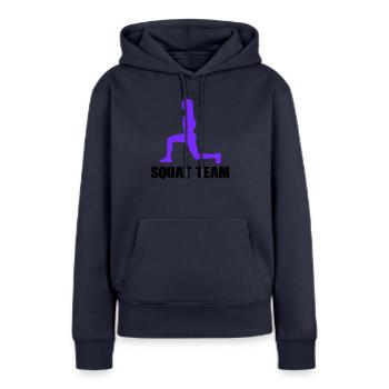 Équipe féminine de squat - Sweat à capuche Premium bio Femme - bleu marine - Devant - Julia (174cm)