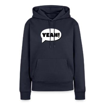 yeah oui - Sweat à capuche Premium bio Femme - bleu marine - Devant - Julia (174cm)
